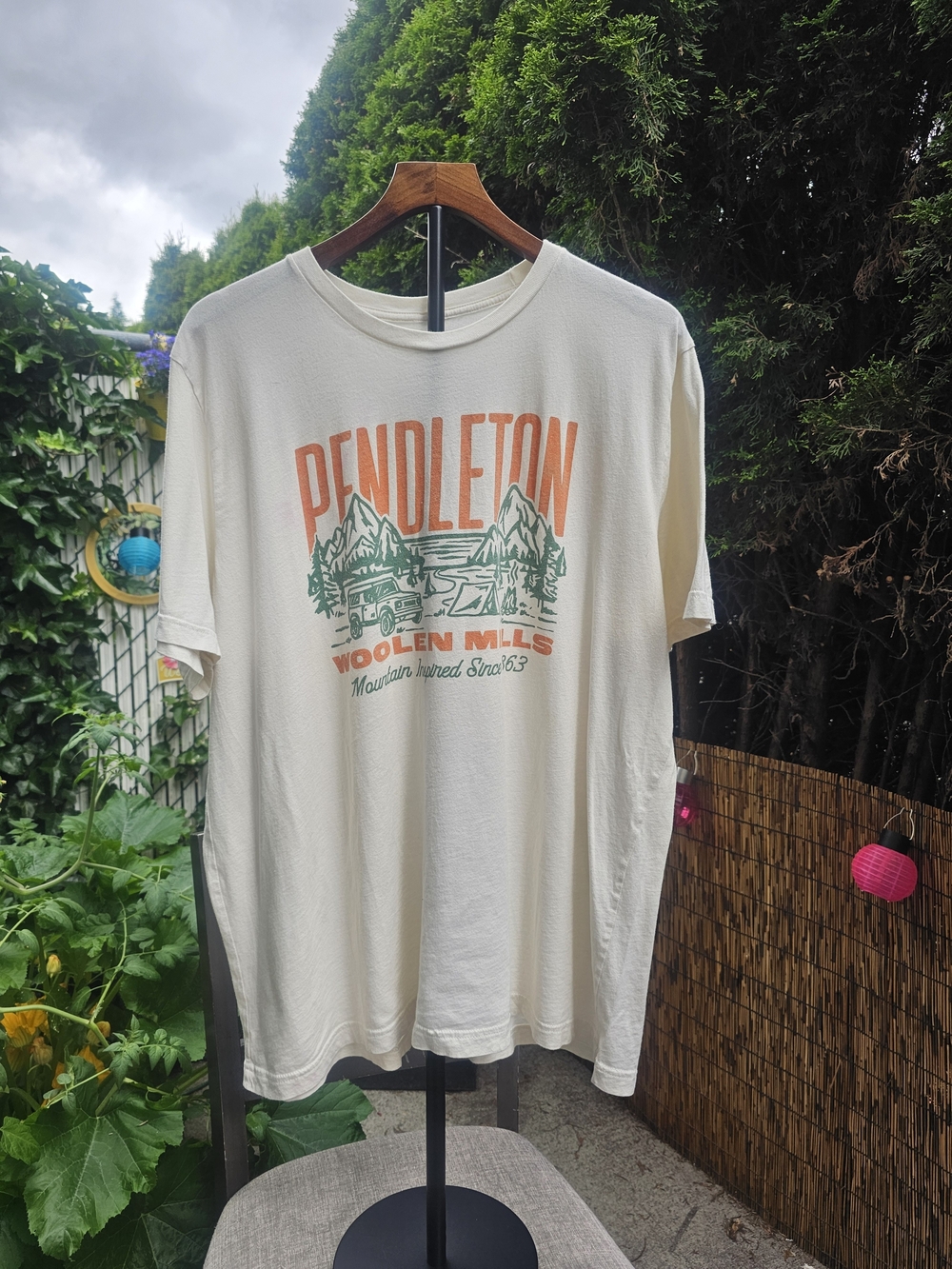 Pendleton Cream Short Sleeve Tee with Orange & Green Graphic